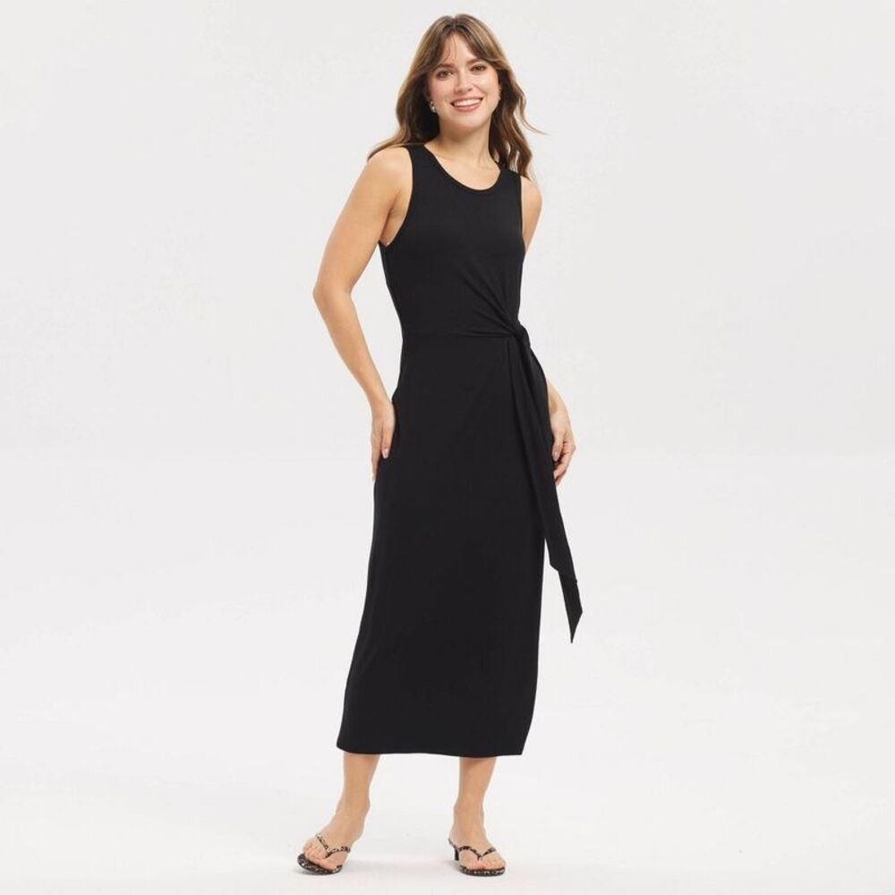 Women's Ribbed Tie-Waist Maxi Bodycon Dress - A New Day Black S